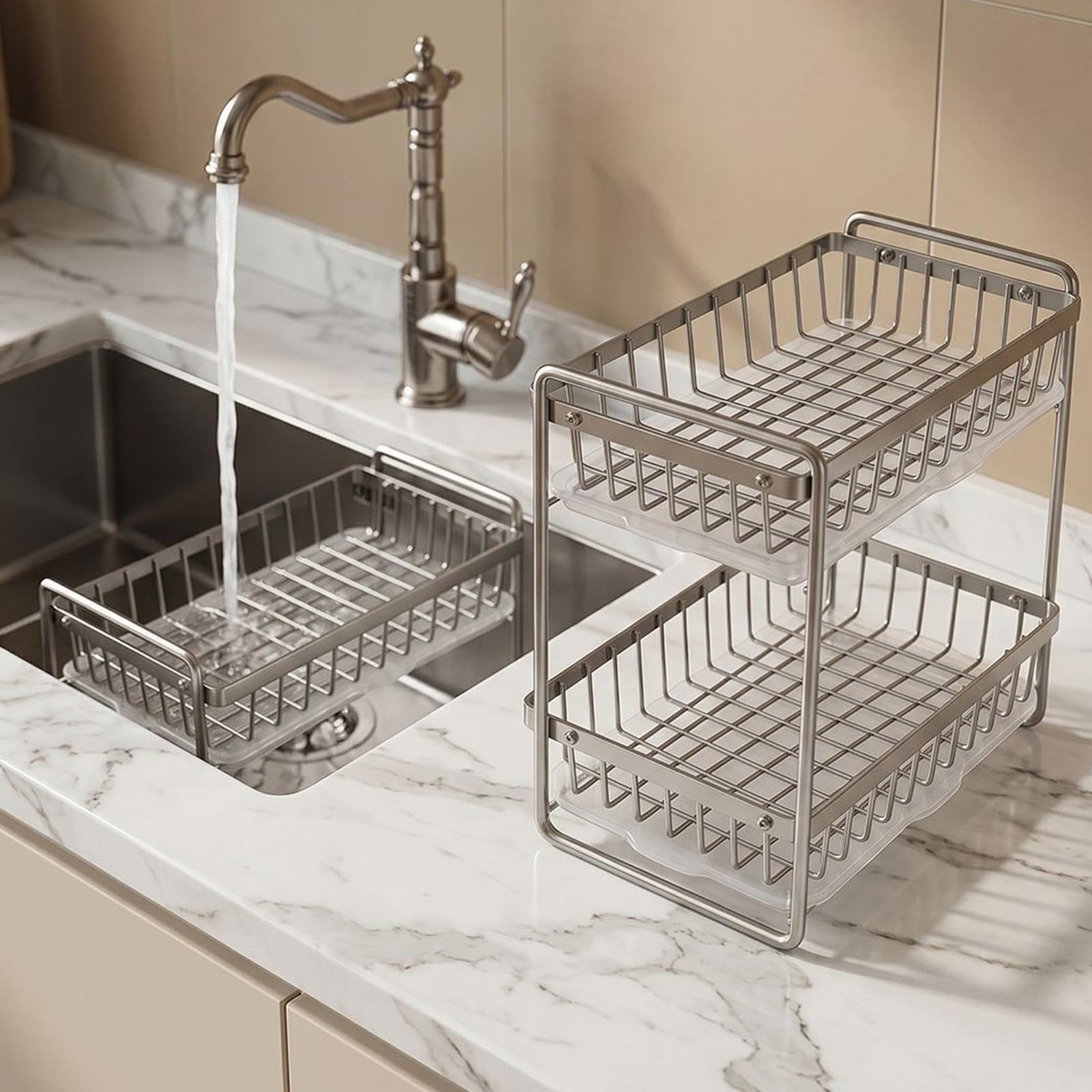 Abtropfgestell für Tassen, Edelstahl-Aufbewahrungskorb, Anti-Feuchtigkeits-Drainage-Tablett, kleines Abtropfgestell für Geschirr, Teller, Wasserflasche, Schreibtisch, Schlafzimmer, Esstisch, Küche