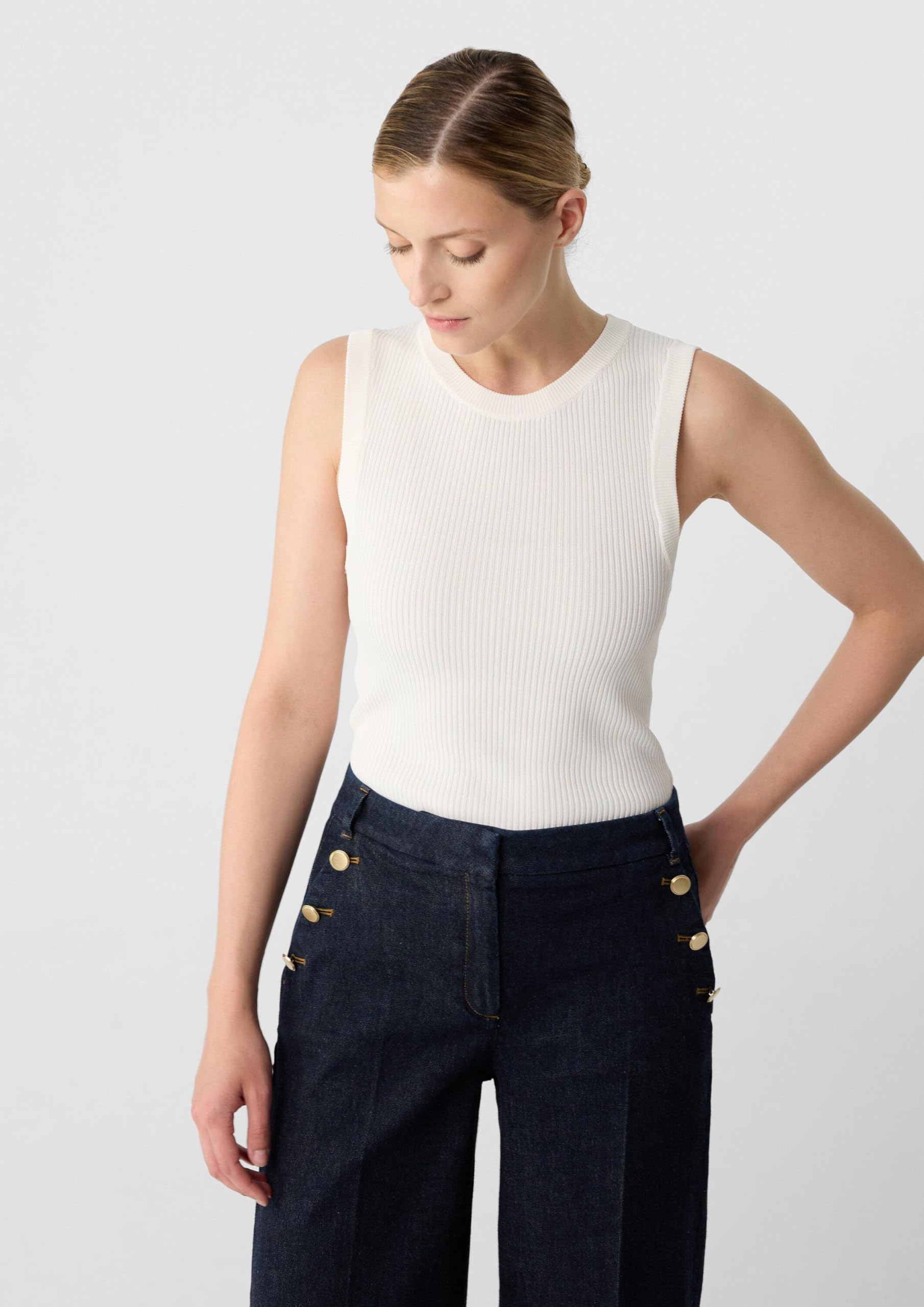 Comma Geripptes Stricktop aus Viskosemix im Slim Fit