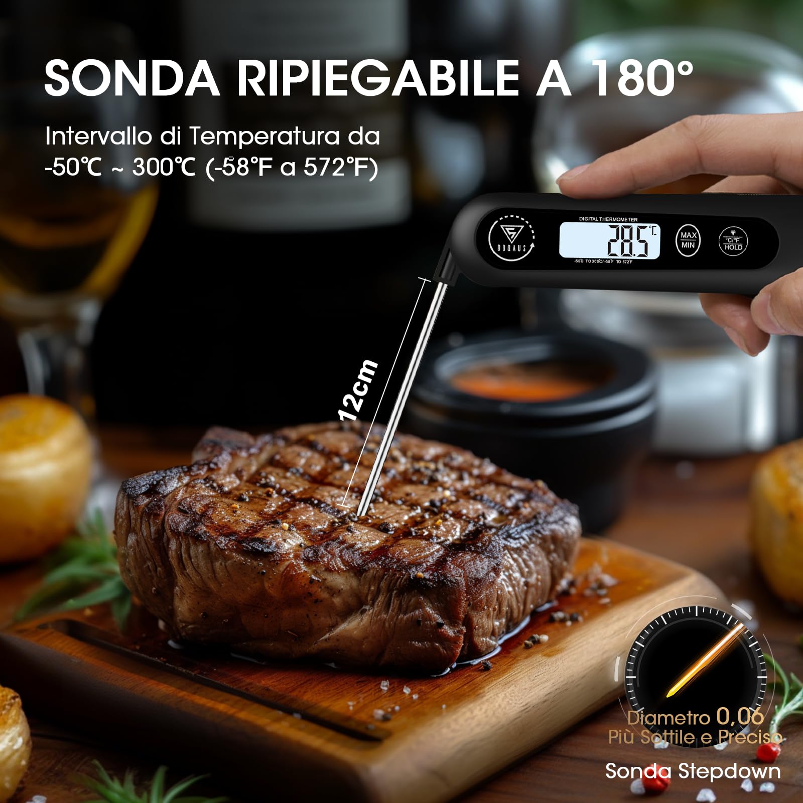 DOQAUS Termometro da Cucina Digitale, Lettura Istantanea con Sonda Pieghevole, per Carne Barbecue Alimenti