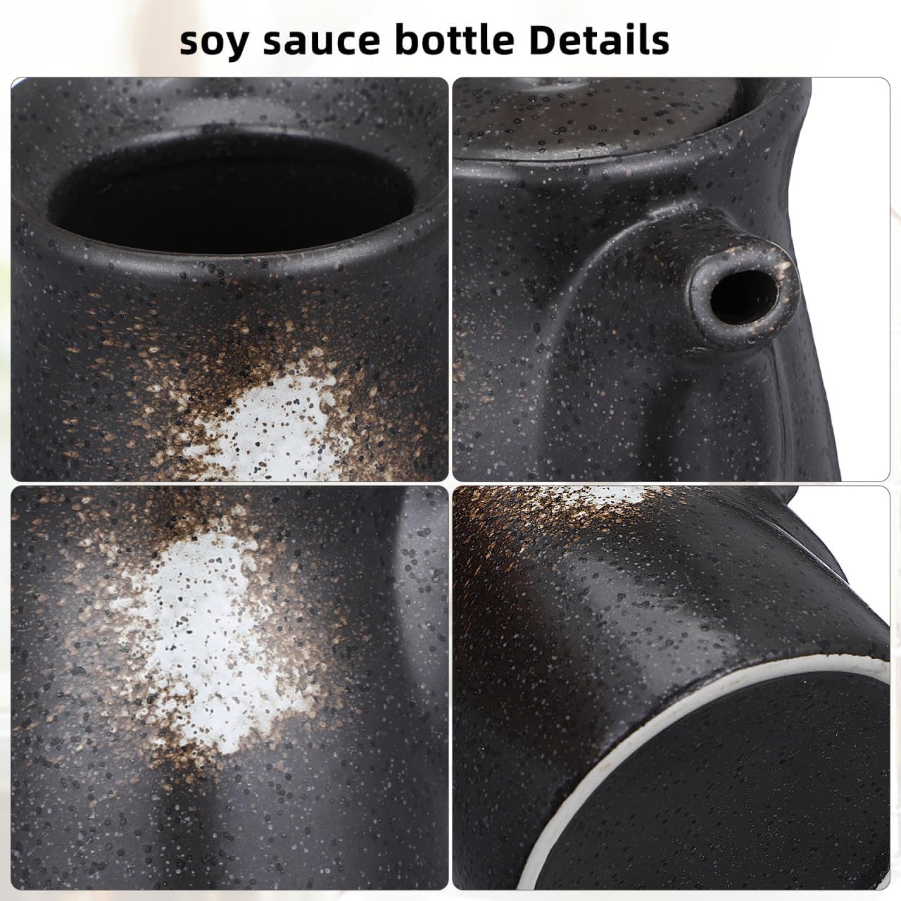 UKCOCO 2Pcs Ceramic Soy Sauce Dispensers: 200ml Japanese Style Soy Sauce Bottle Seasoning Dispenser for Vinegar Olive Oil - Perfect For Kitchen Dining Table (Black)