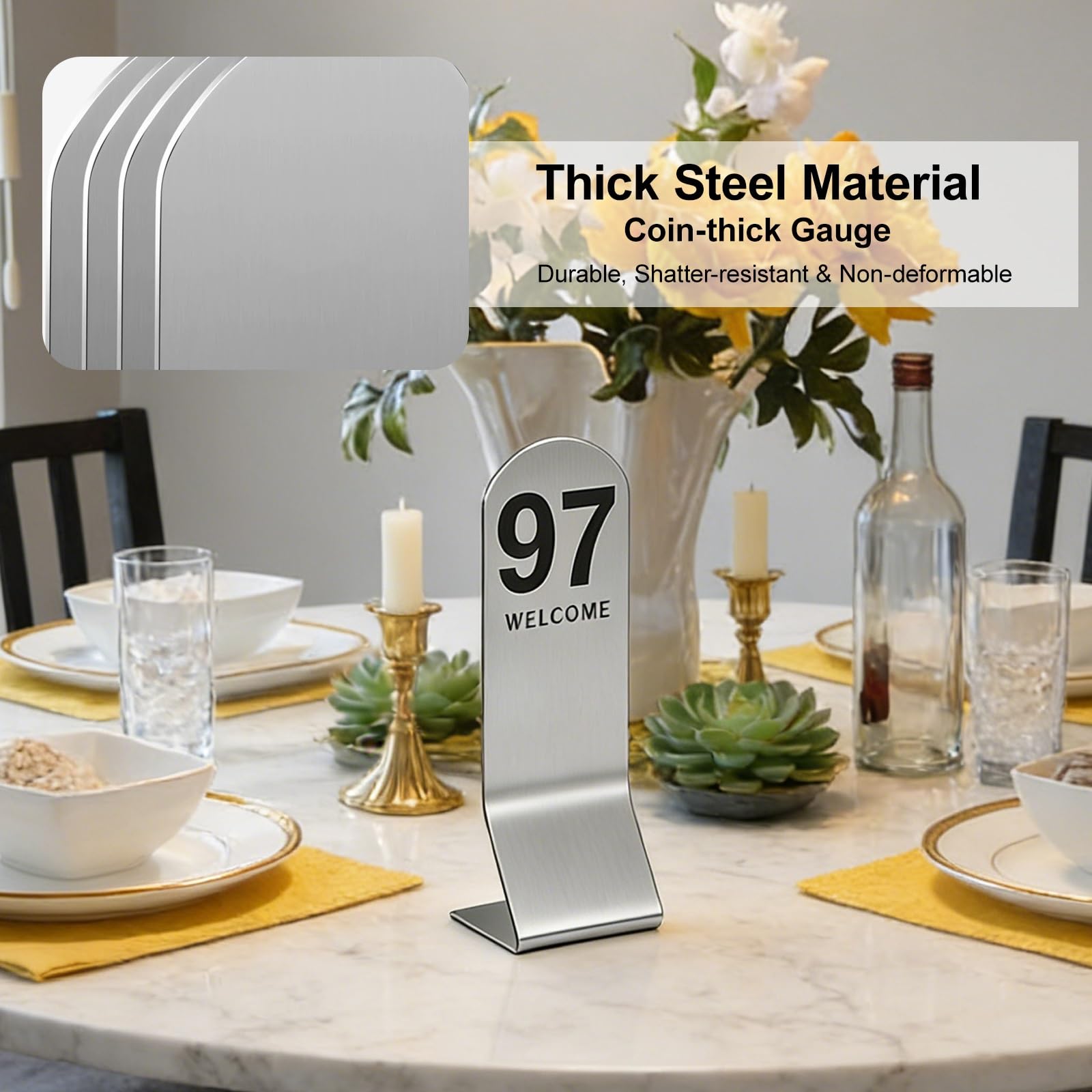 Numero di Tavolo Stile Piedi in Acciaio Inox, 1-10/11-20..., Carte da Numero di Tavolo Ristorante, Segnale da Tavolo, Numero Bifacciale per Ristoranti e caffè(Silver-15.5 * 5 * 5cm,41-50)