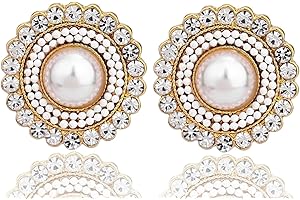 Cream Dome Big Pearl Stud Earrings: Vintage Crystals Rhinestones Jewelry for Women