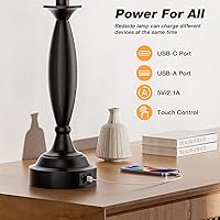 Vista 3 de Seealle Juego de 2 lámparas blancas para dormitorio, lámpara de noche de control táctil con USB C+A, lámparas de mesita de noche regulables de 3