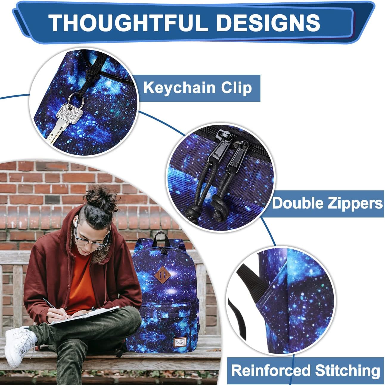 Kasqo Backpack for Women Men,Classic Lightweight Water-Resistant Bookbag for Teen Girls Boys,Travel School Casual Daypack - Image 8