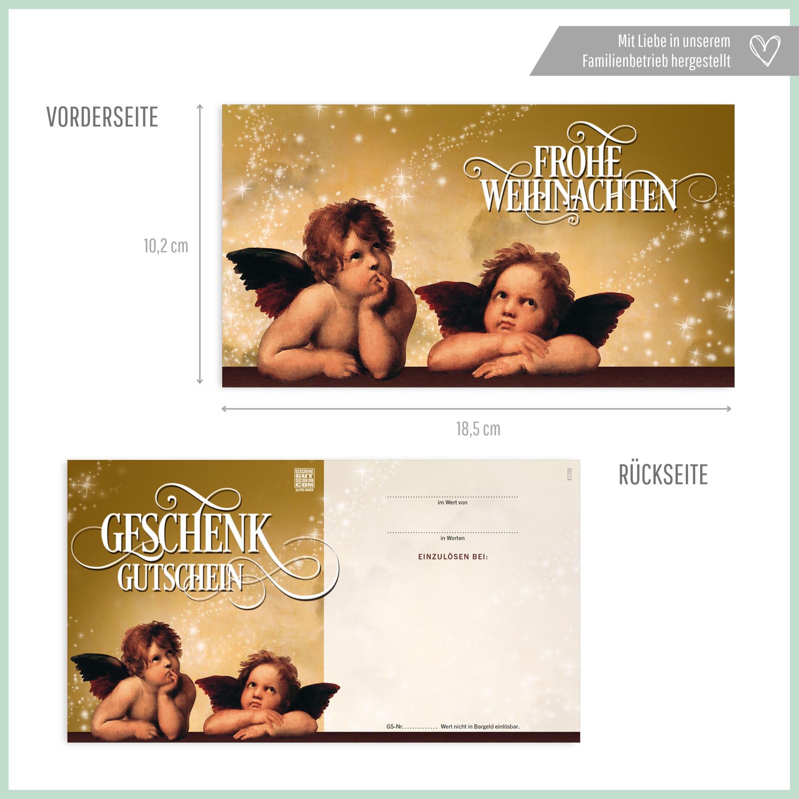 Gutschein-Set. 50x Gutschein + Kuvert + Schleife. Für Weihnachten. Weihnachtsgutscheine zum selbst Ausfüllen.