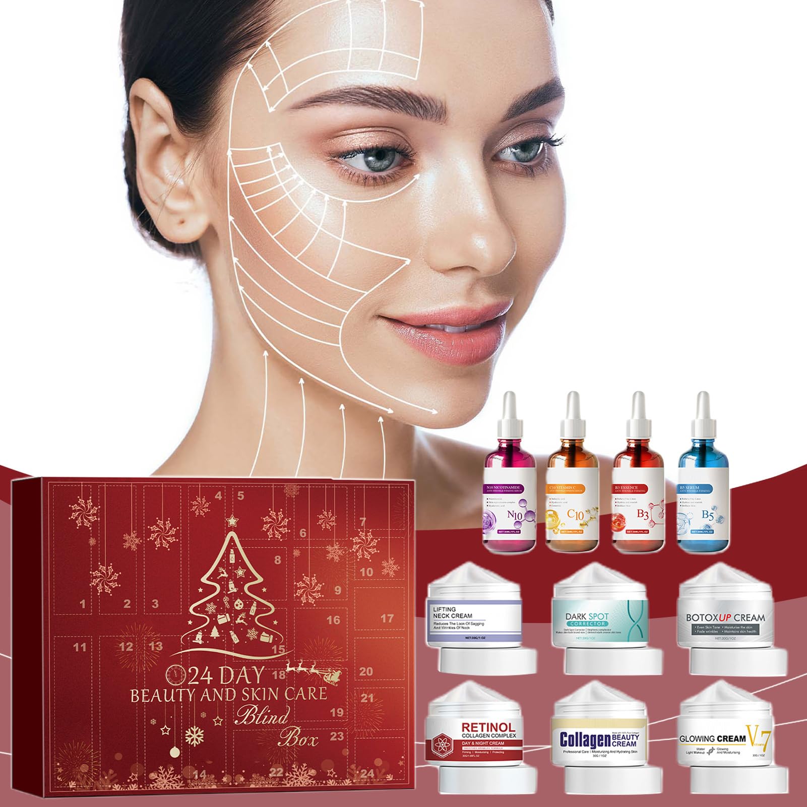 Christmas Beauty Adventskalender, Weihnachten 24 Tage Beauty Countdown | Kalender - Weihnachten Make-up Kit Hautpflege Box Weihnachten Countdown Kalender für Frauen