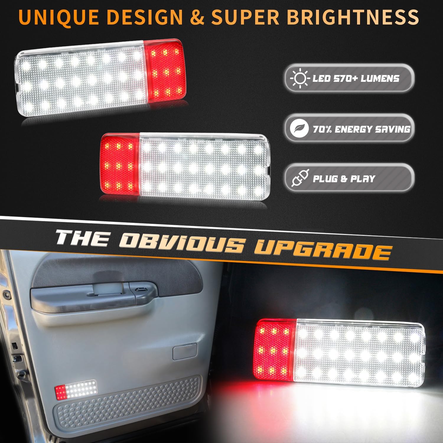 HERCOO Interior Door Light LED Door Panel Courtesy Lights Assembly Compatible with Ford Bronco F150 F250 1992-1996, F350 1992-1997, Full LED Car Interior Door Lamp - White & Red