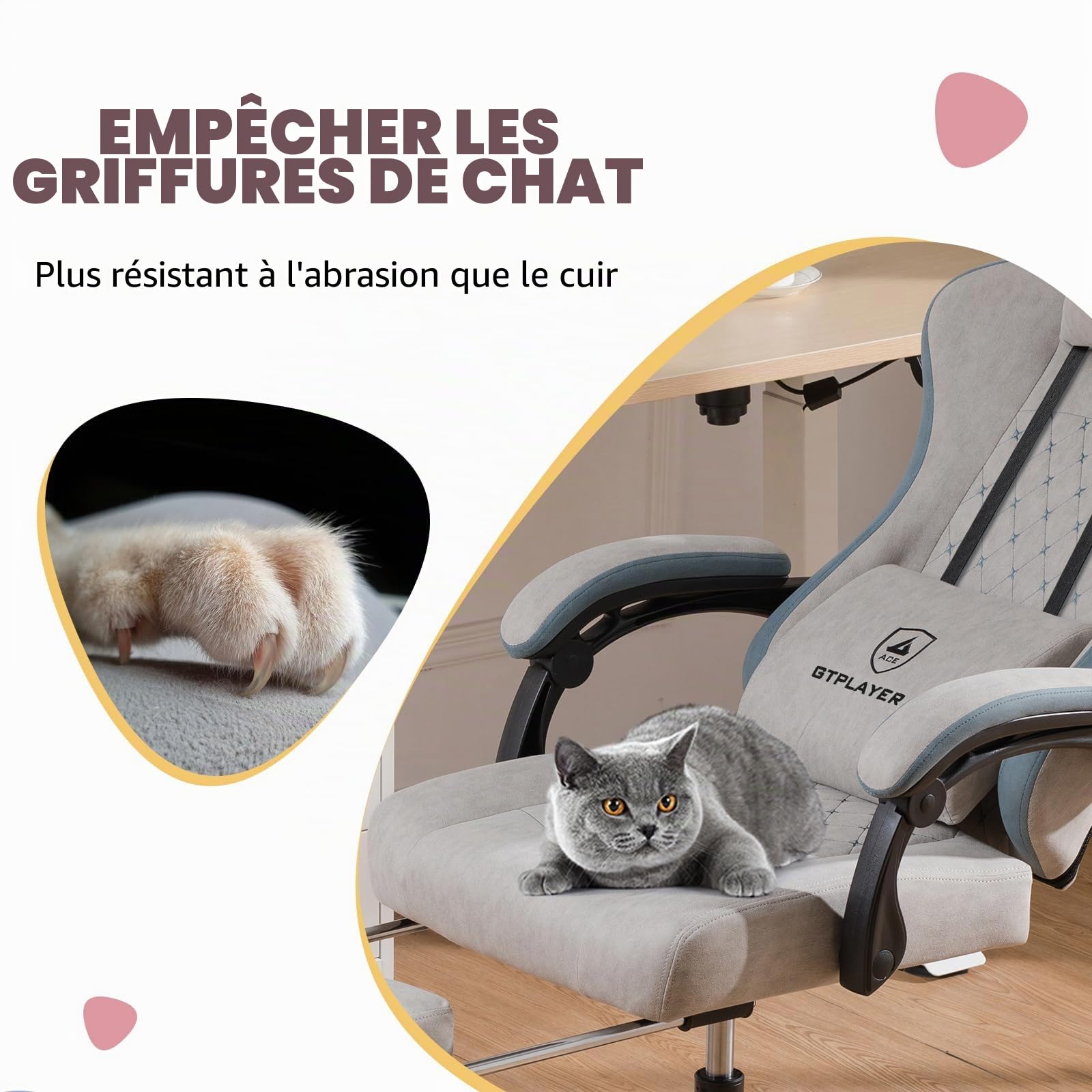 GTPLAYER Chaise de Gaming en Tissu Ergonomique Respirant Chaise Gamer inclinable avec Repose-Pieds, Coussin Lombaire et appuie-tête, Chaises Gaming réglables en Hauteur Jeux, Supporte 150 kg