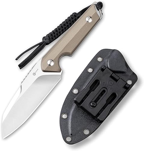 CIVIVI Kepler C2109B - Cuchillo de hoja fija, mango G10 de 4.48 pulgadas, cuchillo para cinturón con funda Kydex, cordón, clip para hombres Beige