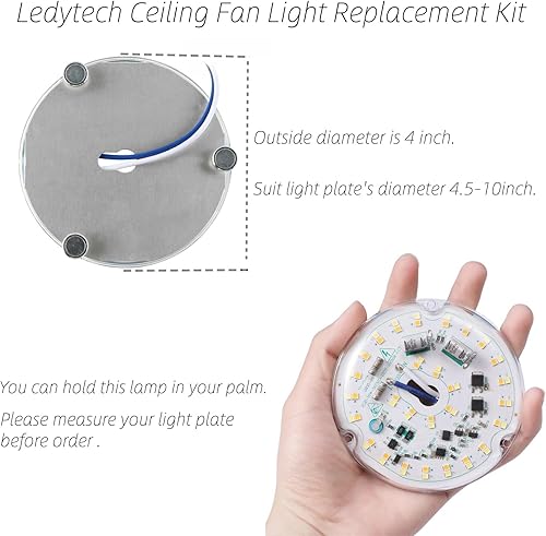 Miniatura 3 de Kit de luz LED de retrofit de 4 pulgadas para ventilador de techo, panel de repuesto, PCB, 18 W, temperatura de color, ajustable, 3000 K, 4500 K,
