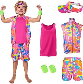 80s 90s Outfit for Kids,5 Pieces Workout Costume Halloween Party Cosplay Dress Up for Boys - Buy now