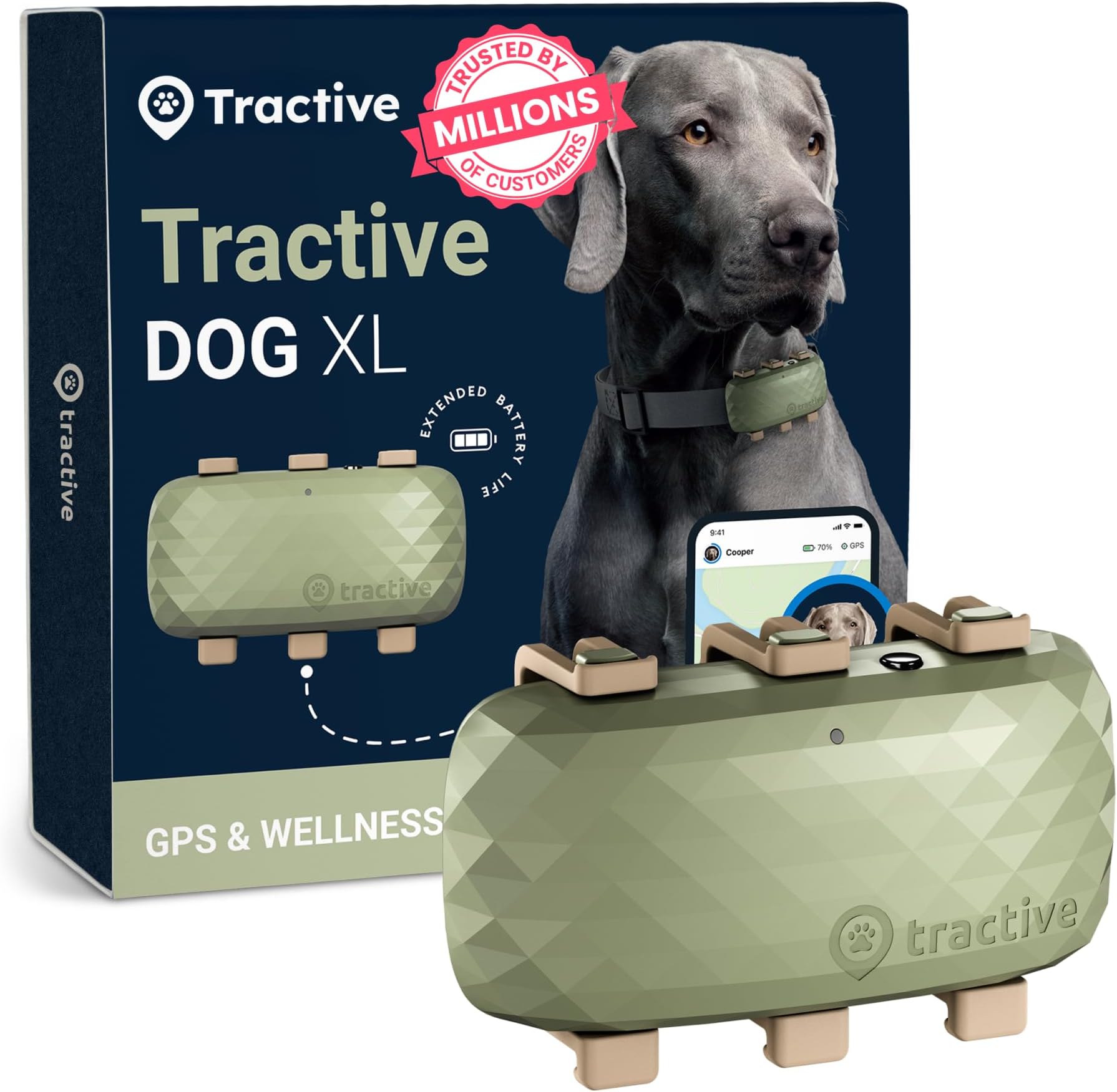 Tractive XL GPS Dog Tracker, Up To 1 Month Battery, Market leader, Worldwide real-time location tracking, Escape Alerts, Monitor Activity & Get Health Alerts