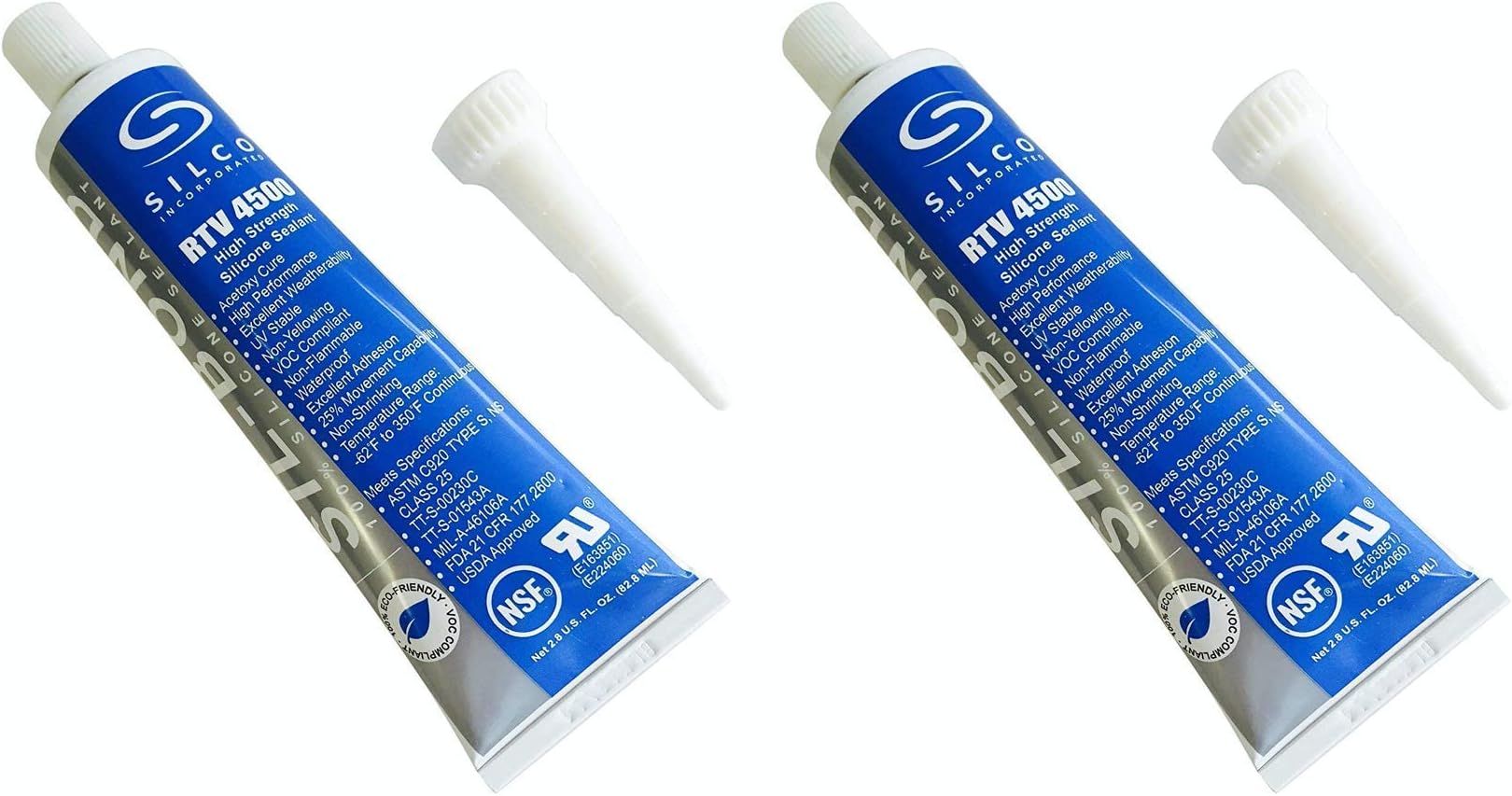 Silicone RTV 4500 Food Contact Safe High Strength Silicone Sealant, Clear - 2 Pack