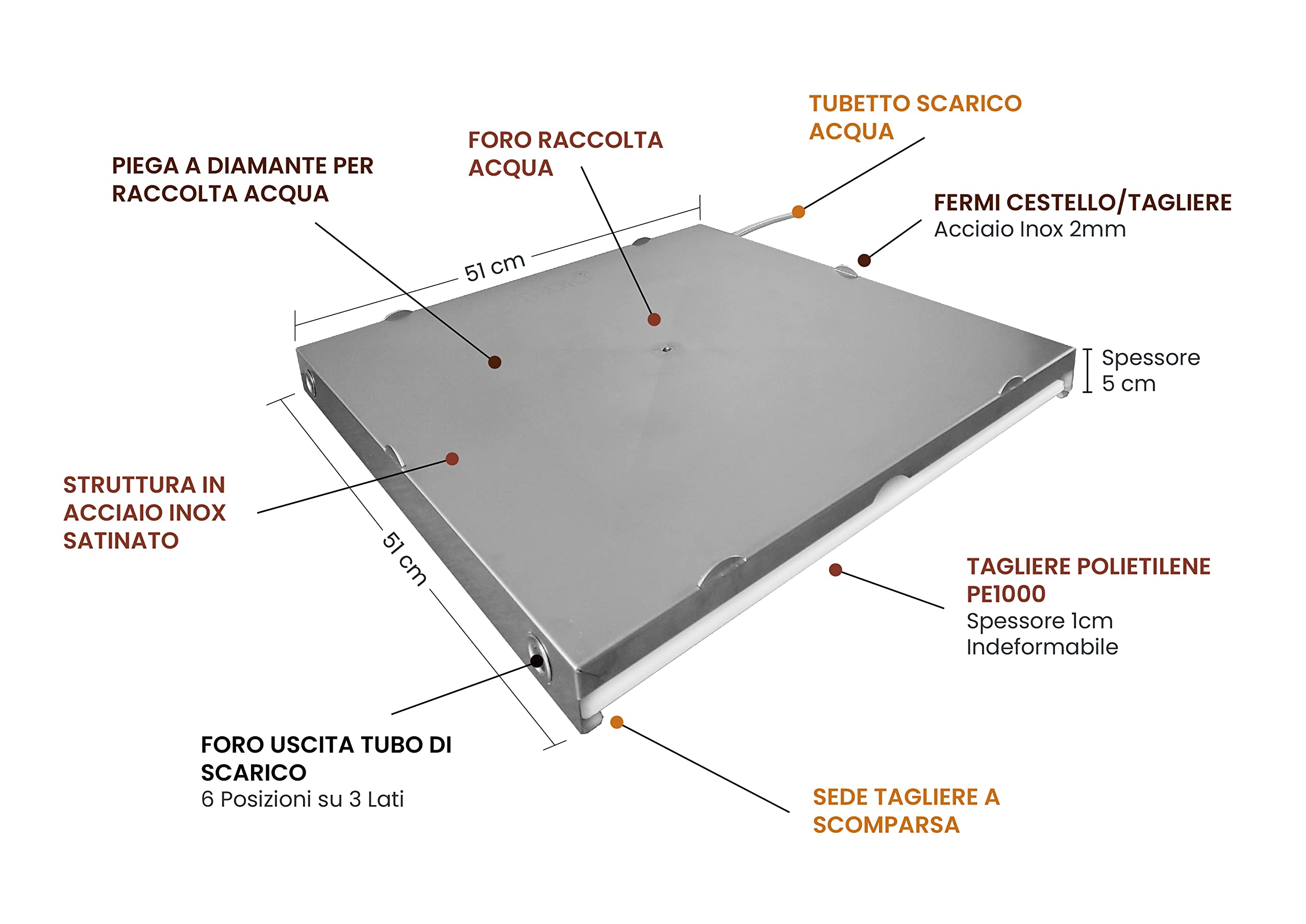 Base multiusos de acero inoxidable con tabla de cortar de polietileno