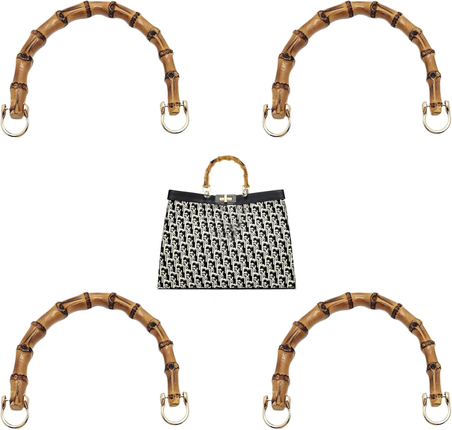 Real Bamboo Purse Handles with Metal Rings – 4 PCS Natural Bamboo Bag Handles for Crochet Bags, DIY Purse Handle Replacement, Bamboo Accessories for Bag Making