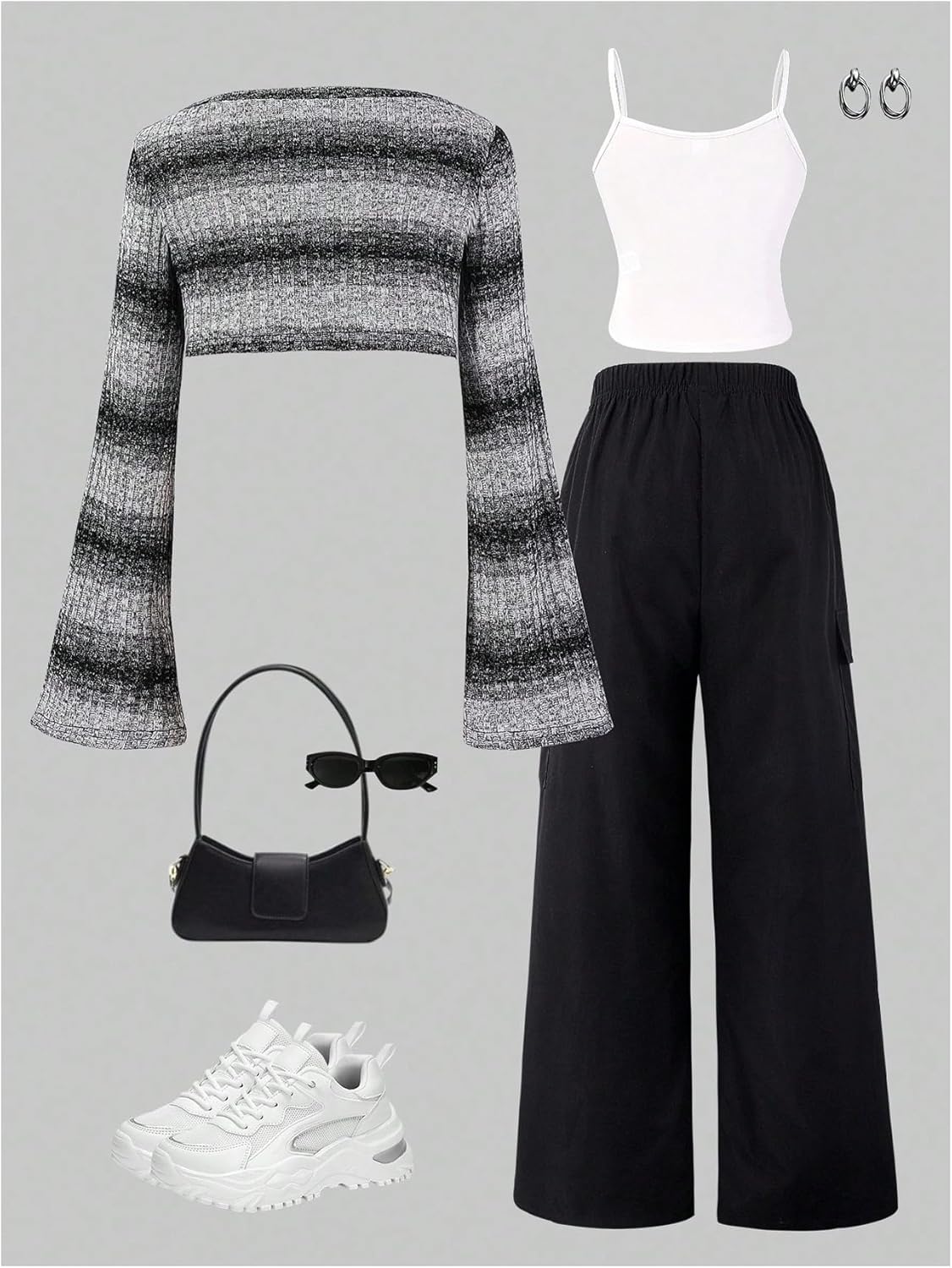 Girl's 3 Piece Outfits Camisole Tops and Cargo Pants with Gradient Cropped Tshirts Fall Clothing Set - Image 2