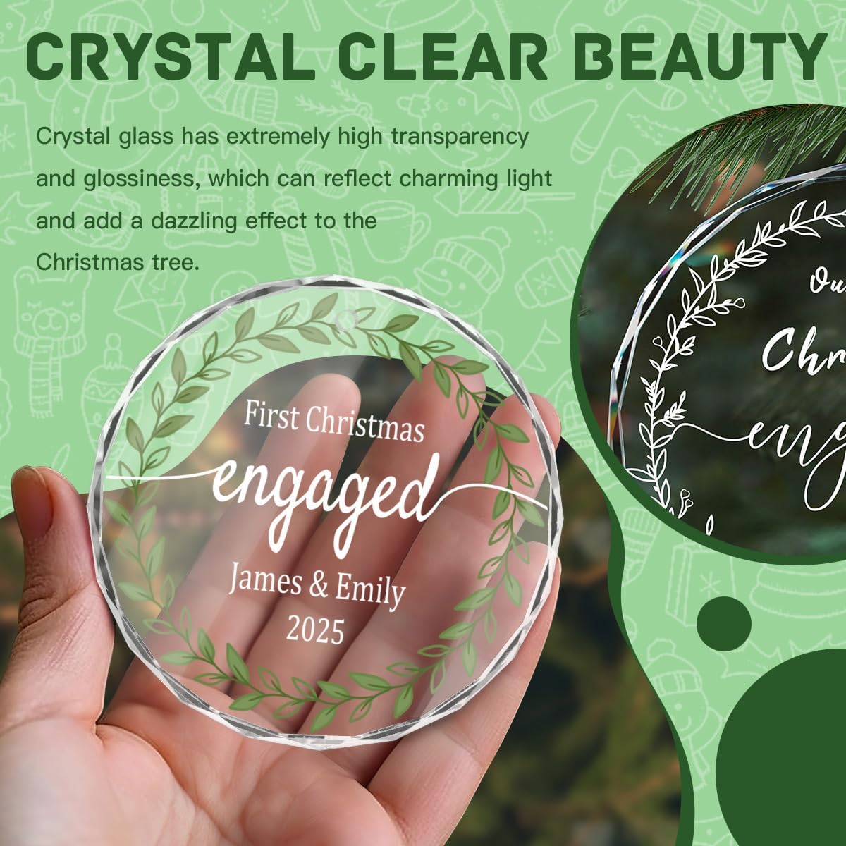 First Christmas Engaged Glass Ornament, Personalized Engagement Gift for Couples, Custom Engagement Christmas Keepsake, Engaged Christmas Ornament