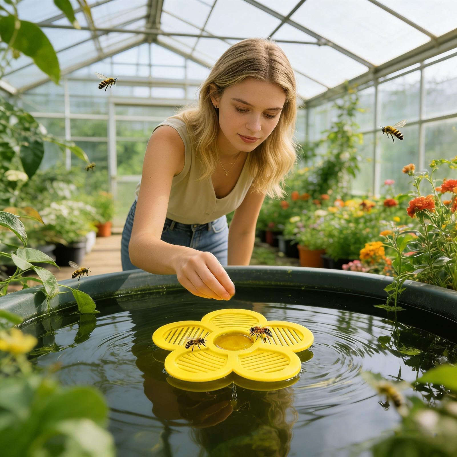 Bienentränkestation - Schwimmende Bieneninsel Für Teich | Bienenbewässerung Mit Blütenform | Insektentränke Für Hummeln | Bienenfutterspender Für Außenbereich