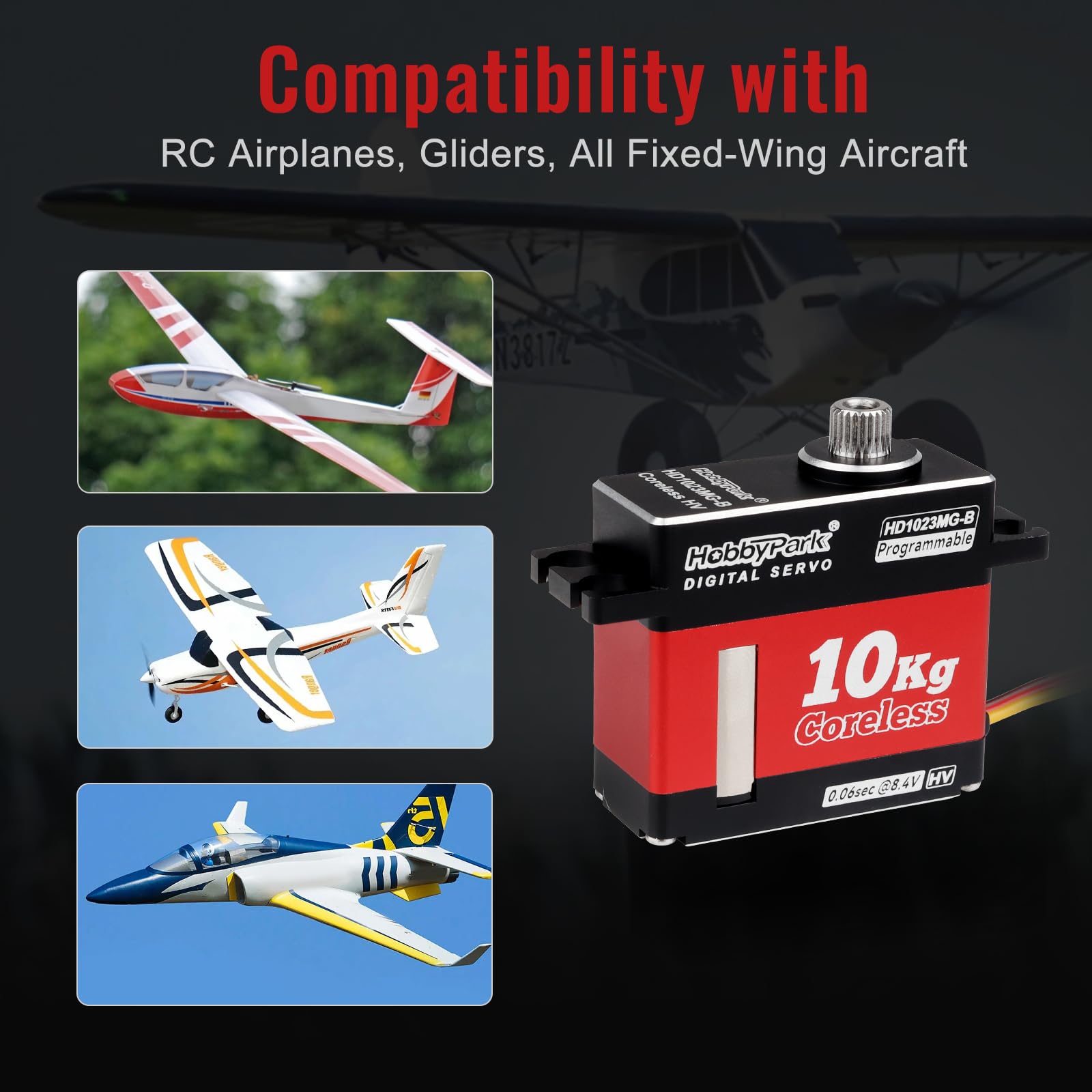 HobbyPark Servo per aereo RC Motore Coreless Tutti gli ingranaggi in metallo 10kg Servo digitale ad alta coppia per aeromobili RC Aereo Parti ad ala fissa Servo ala