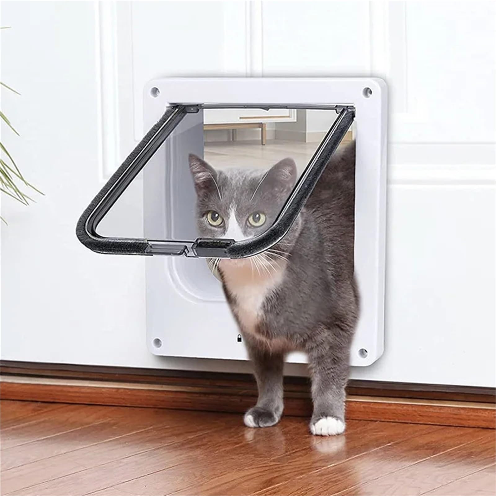 Gateras para Puertas Puerta de 4 vías con Bloqueo Seguridad, plástico ABS, Perros, Gatos, Mascotas, Suministros antimascotas retráctiles Inteligentes(Brown,M)