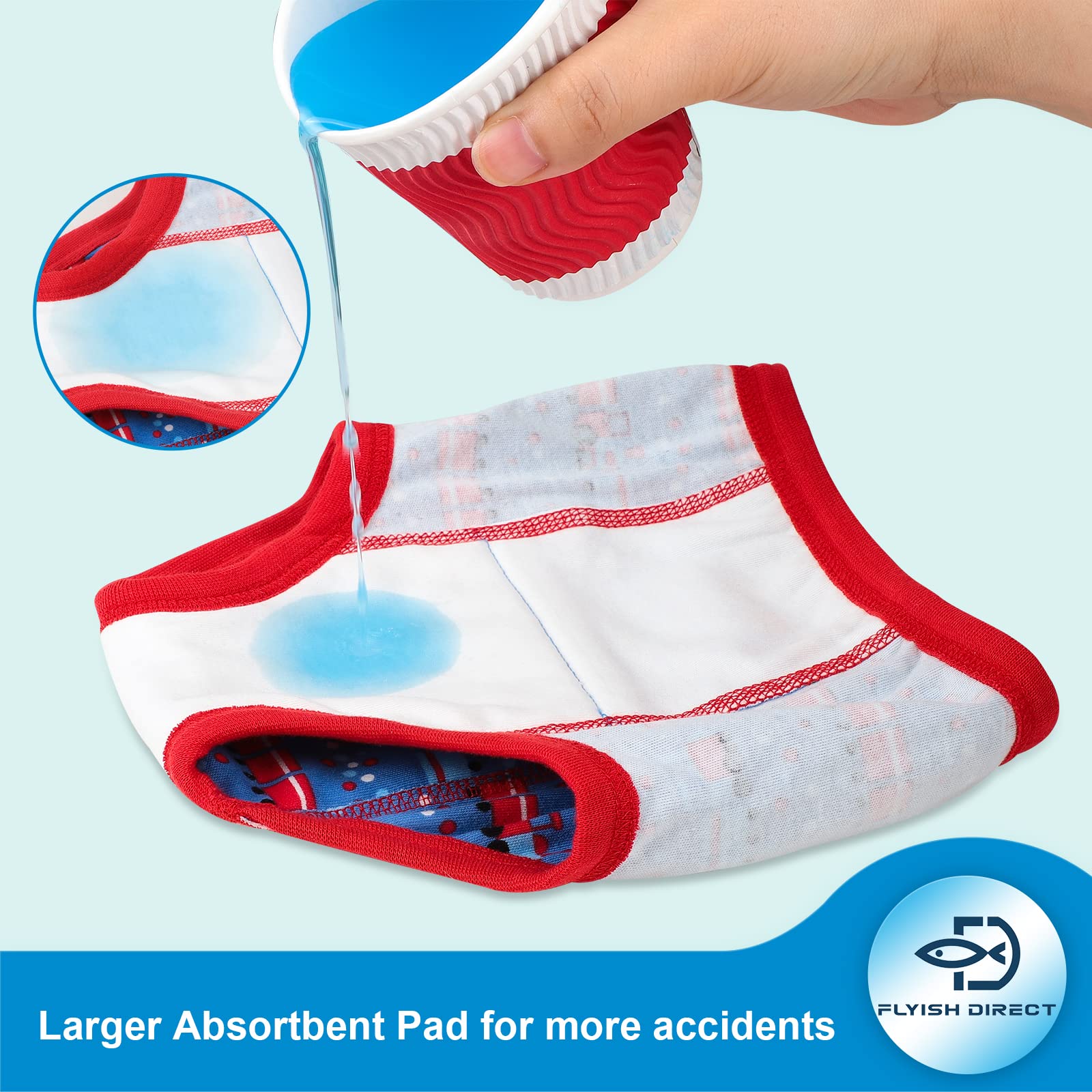 FLYISH DIRECT Potty Training Pants, Reusable Training Pants for Toddlers, 6 Packs of Car Potty Trainer Underwear for Boys, 2 Years, Blue Car - 3