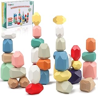 FUNNYB&G Wooden Stacking Rocks Balancing Stones - 36 PCS Natural Wood Building Blocks Montessori Preschool Learning Toys Toddler Sorting Toys for 2 3 4 5 Kids Gift Easter Christmas Birthday Gift