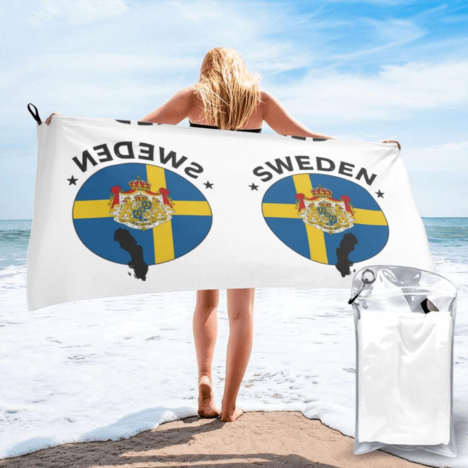 HLBSDM Sweden Flag Print Beach Towel Quick Dry Portable for Swimming Yoga Travel Campers