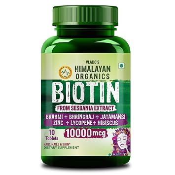 Vlado's Himalayan Organics Biotin 10000mcg for Hair Growth - Small Pack