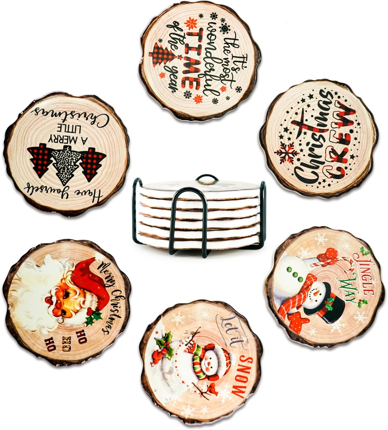 Yuseful 6 Pcs Creative Stump Ceramic Christmas Coasters