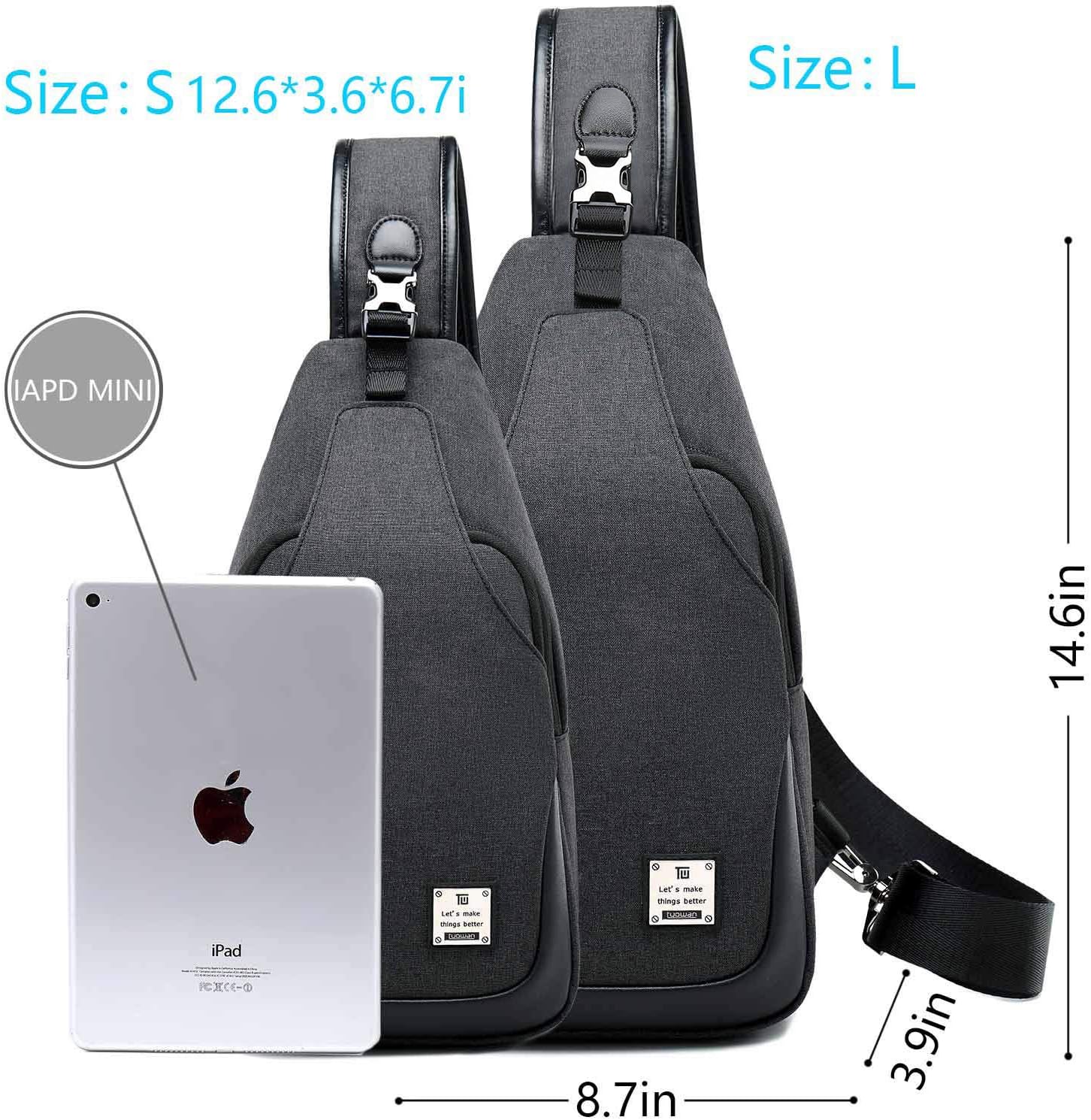 Small Sling Bag Crossbody Backpack Over the Shoulder Bag for Men Women Travel Outdoors, Lightweight Chest Pack (Large,Black) - Image 3