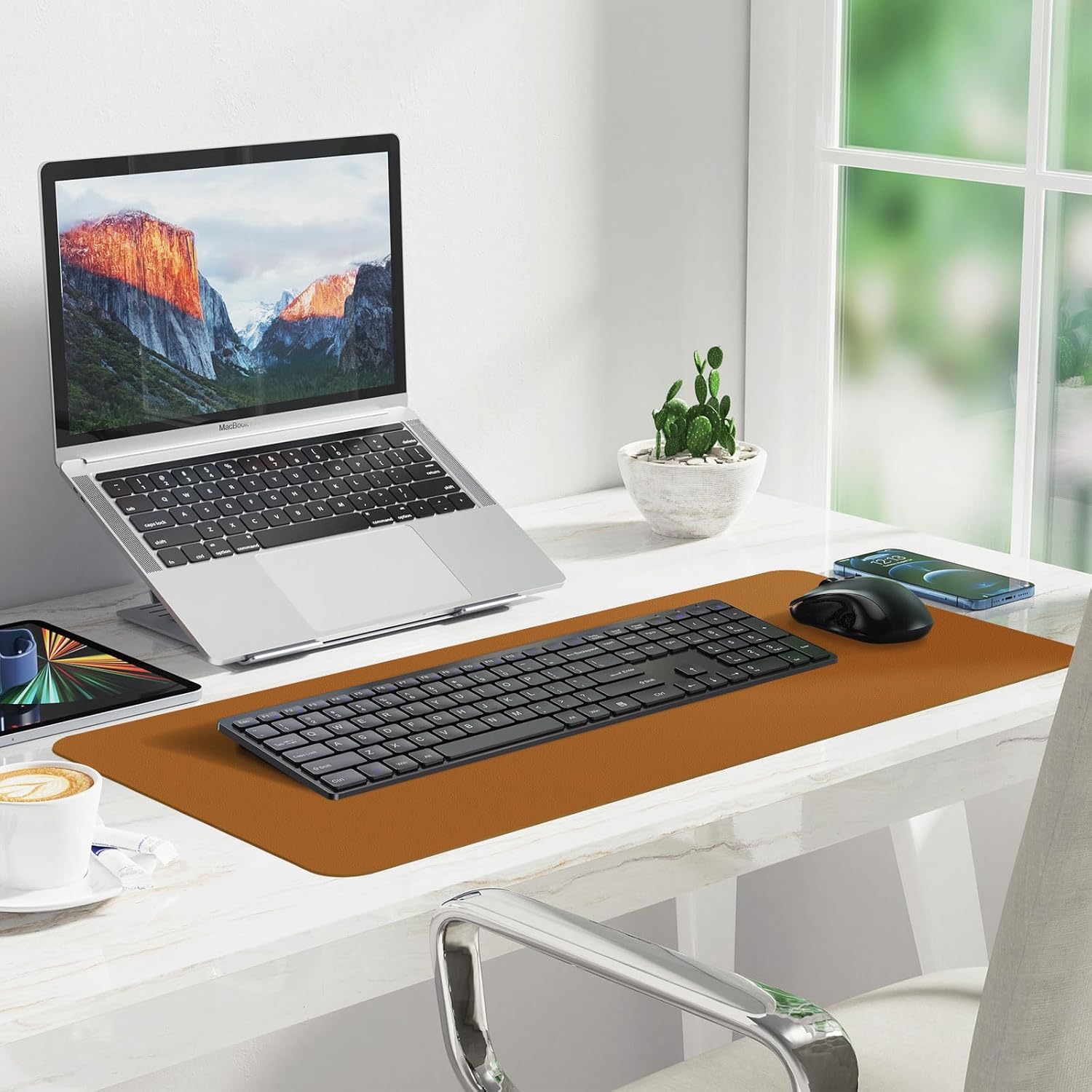 Desk Pad,Large Mouse Pad, Non-Slip PU Leathers Writing Pad,Desktop Protection Pad,Computer Desk Pad, Waterproof Table Mat, Desk Mat for Office and Home Writing (Brown;36"x 17")