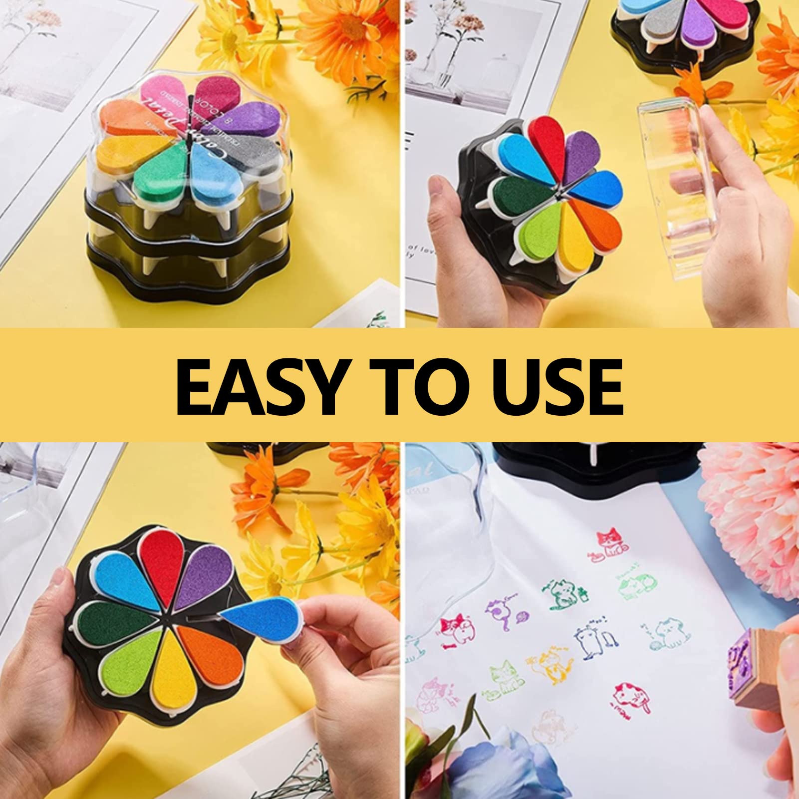 Petal Shape Stamp Pad Set, 8 Colors, Ink Pads for Scrapbooking Card Making, Arts and Crafts, DIY Projects - Image 2
