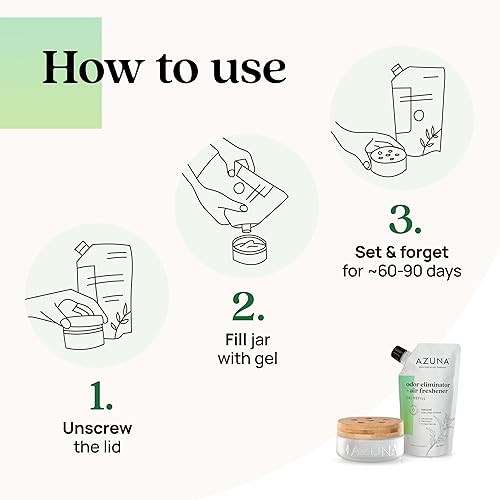 Miniatura 46 de Azuna Ambientador y gel eliminador de olores, kit de 4 habitaciones, incluye (4) frascos de vidrio vacíos de lujo de 8 onzas y 24 onzas de repuesto