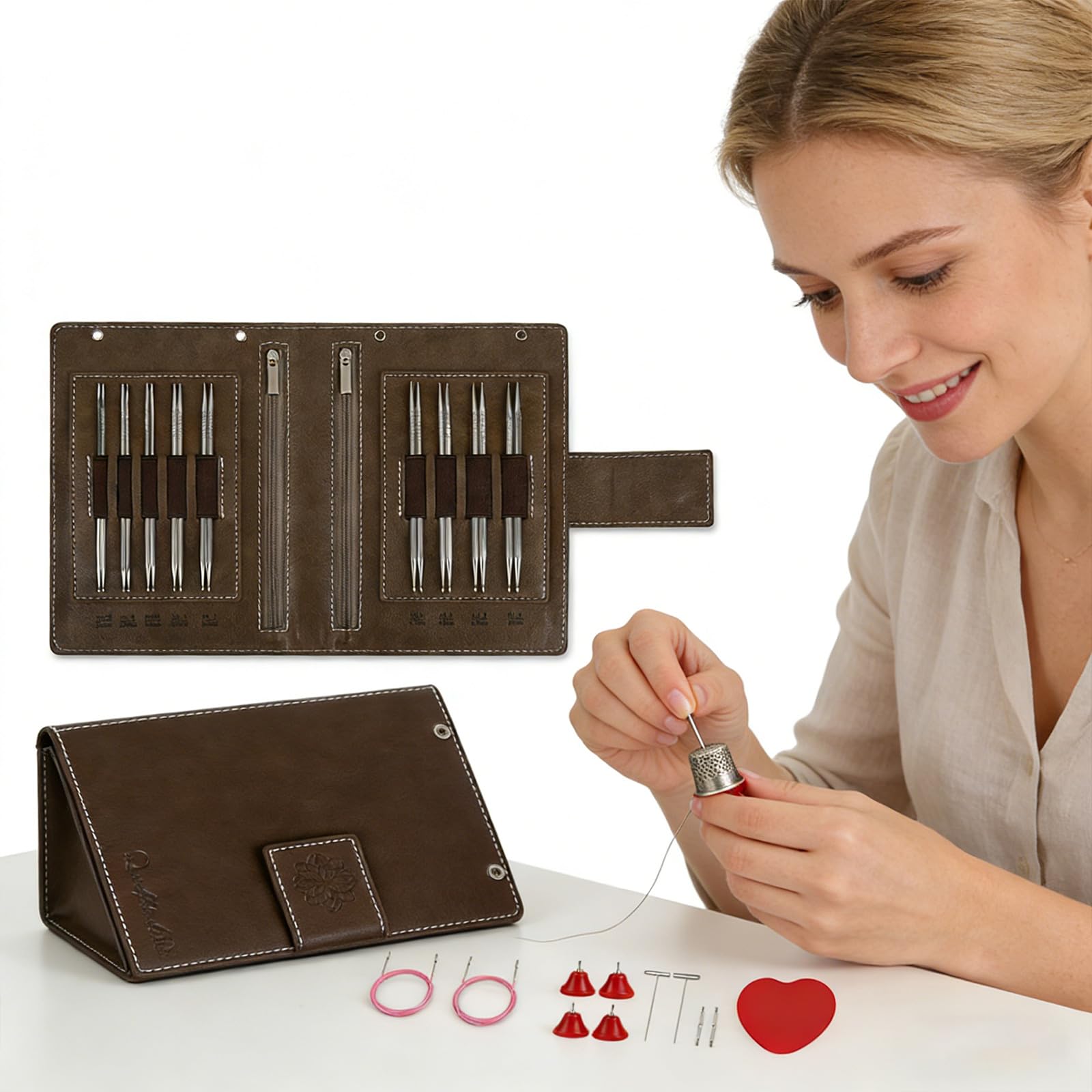 Juego de agujas redondas hexagonales desmontables de acero inoxidable para manualidades, costura y proyectos de punto, aguja de anillo multiusos