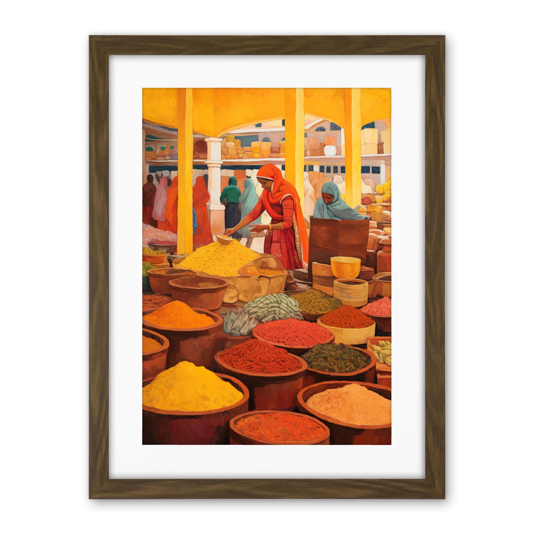 Artery8 The Spice Market Asian Herbs and Spices Colourful Kitchen Artwork Framed Wall Art Print 18X24 Inch