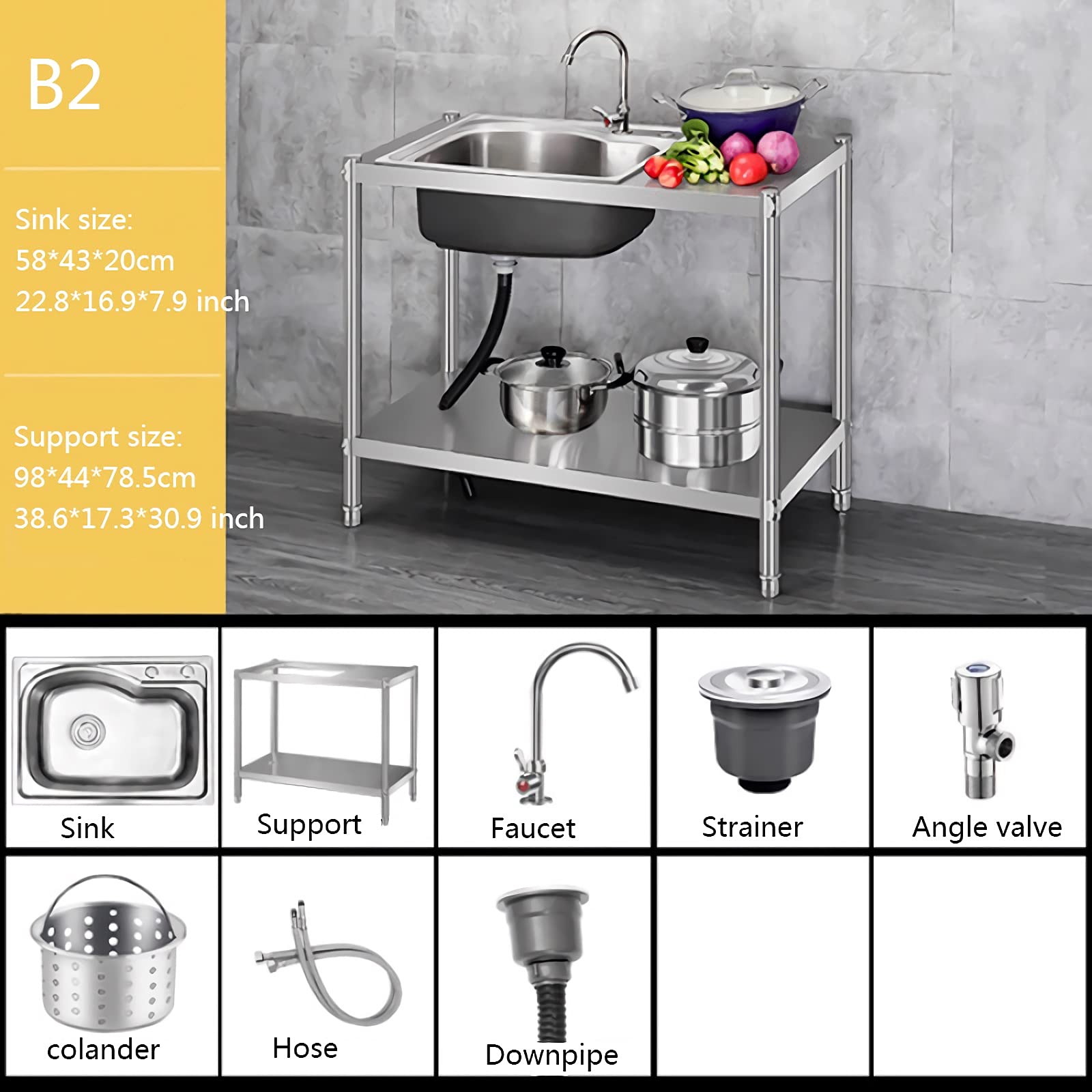 Spoelbak Keuken Roestvrij Staal Keukenspoelbak Vrijstaande Gootsteen met 1 Multifunctionele Handwasbak voor Buiten, Binnen, Bar, Café, Hotel, Tuin Spoelbak Keuken Roestvrij Staal Keukenspoelbak Vrijstaande Gootsteen met 1 Multifunctionele Handwasbak voor Buiten, Binnen, Bar, Café, Hotel, Tuin