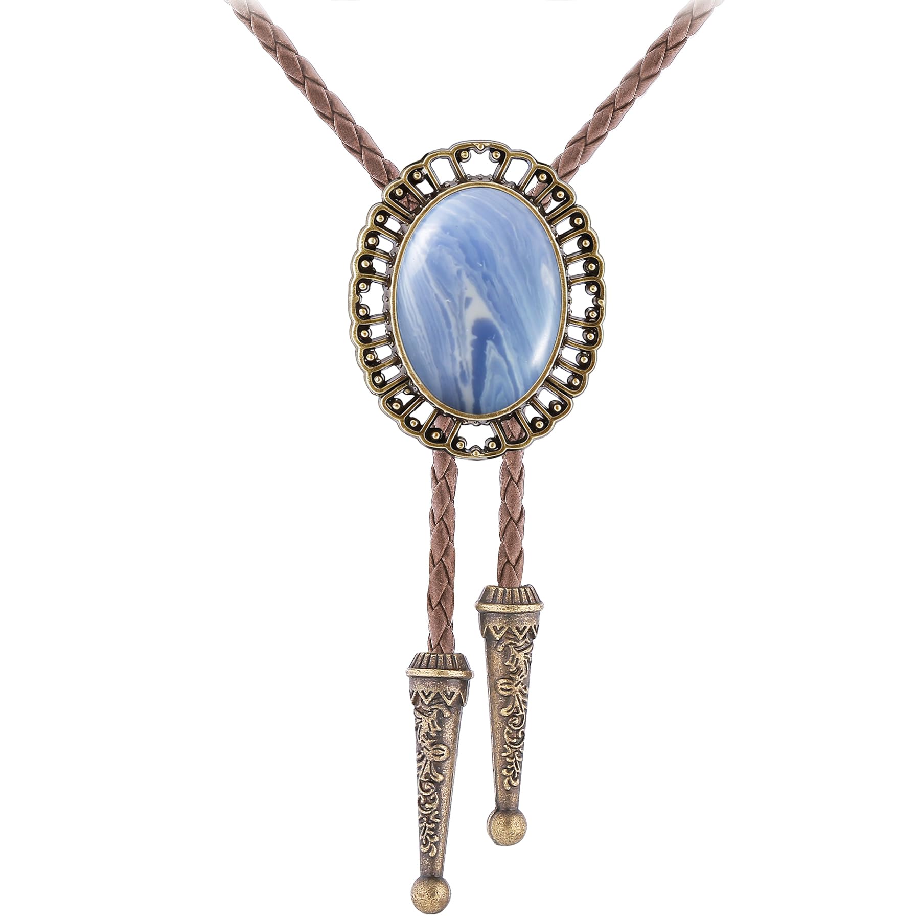 Jeilwiy Bolo Tie for Men Real Stone Westwern Cowboy Ties Silver Bolos Women Leather Necktie Gift for Birthday Christmas