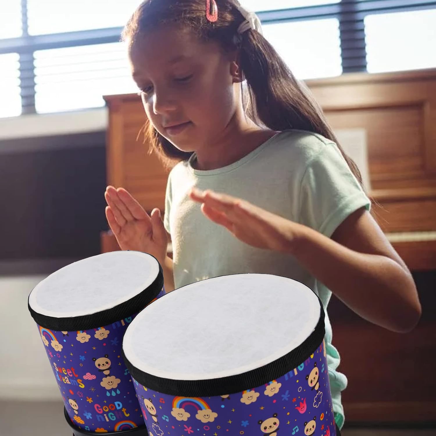 Bongo Floor Tom Drums Set for Kids: Children Drum Percussion Music Instrument with 2 Mallets for Children- Preschool Montessori Floor Babies Drum (Rainbow 5" to 6")