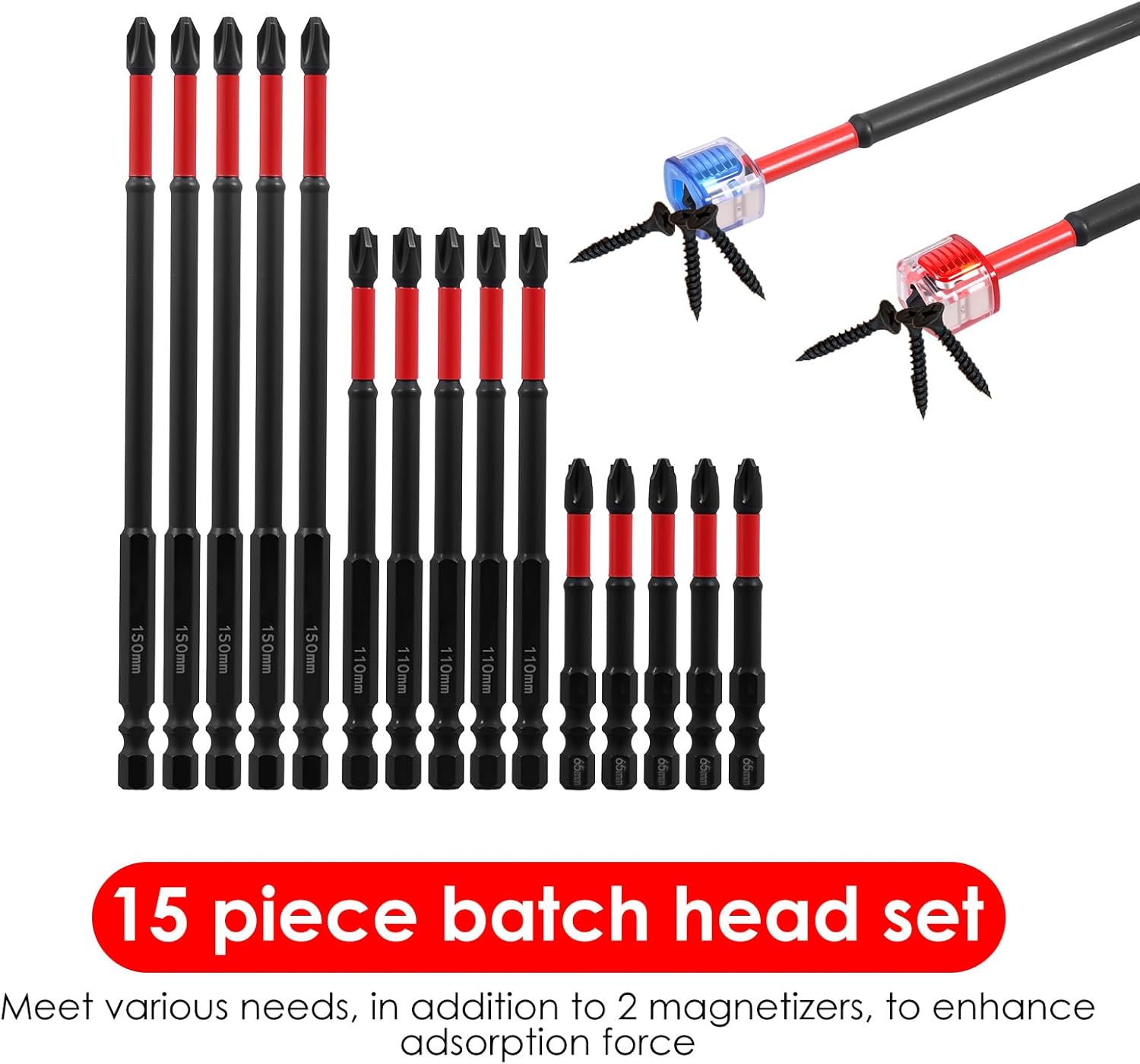 15Pcs Impact Screwdriver Bit Set for Electricians, S2 Steel 65mm, 110mm and 150mm, Magnetic Slotted Cross Screwdriver Bits, 1/4 Inch Hex Shank Drill Bits Used on Circuit Breakers, Heavy Duty
