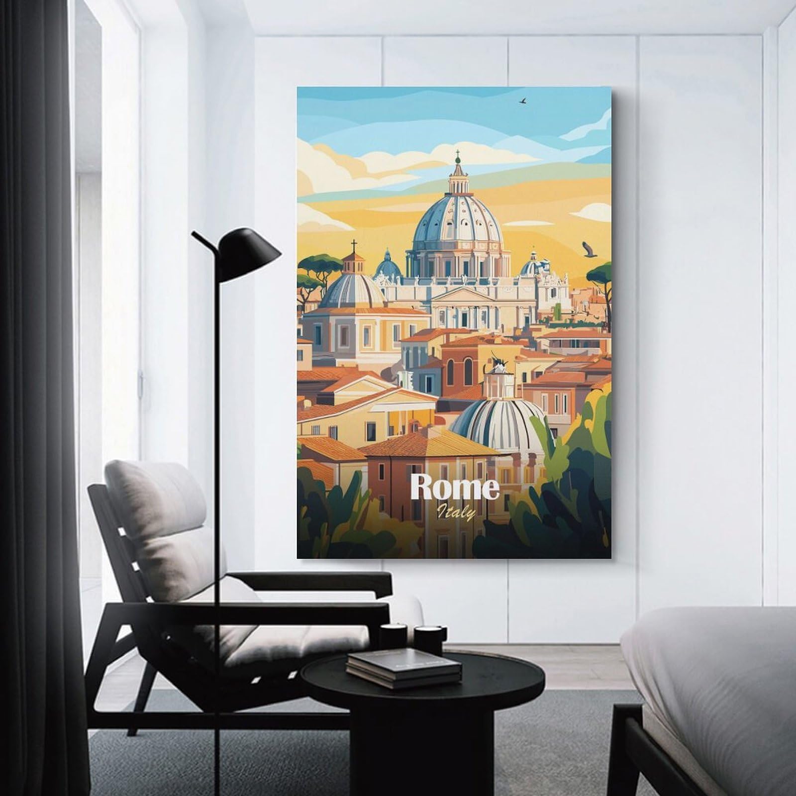 Junmoney Canvas Wall Decor Rome Cityscape Illustration, 20x30inch(50x75cm), for Living Room, Bedroom, Office Or Hallway, Stylish Home Artwork for Focal Walls