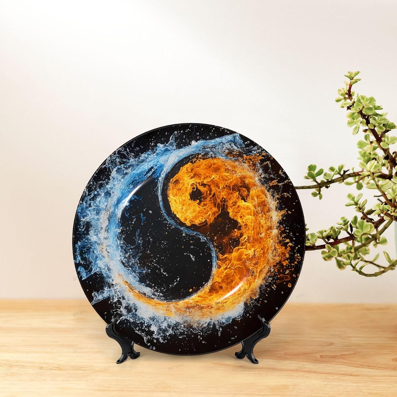 Yin Yang Style Ceramic Plate Display Home Display With Stand Wall Hanging Plate For Home Decor 10 Inch
