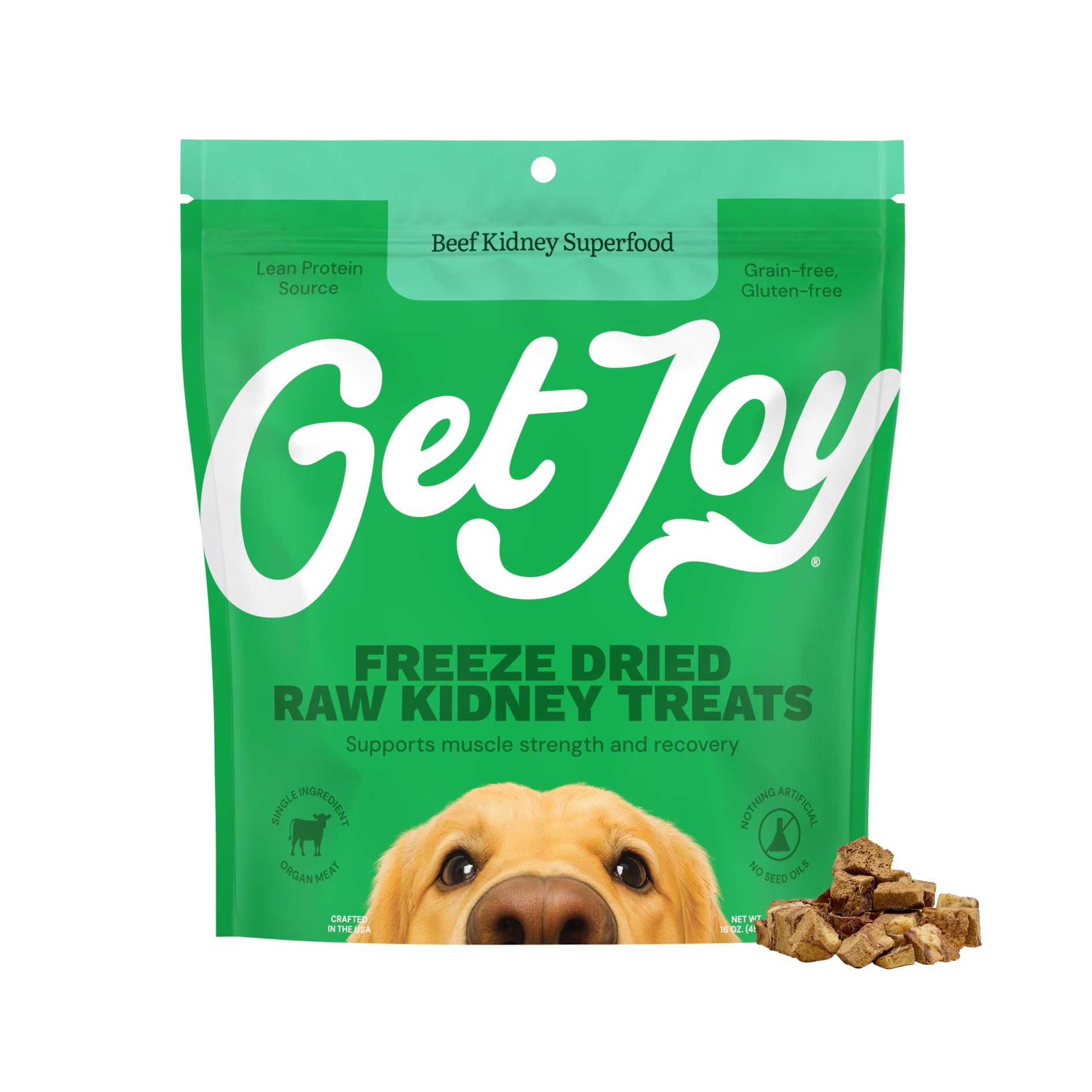 Get Joy Freeze Dried 100% Beef Kidney Dog Treats, 16oz | Single Ingredient Organ Meat, High Protein Raw Dog Food Topper, Snack & Training Rewards |