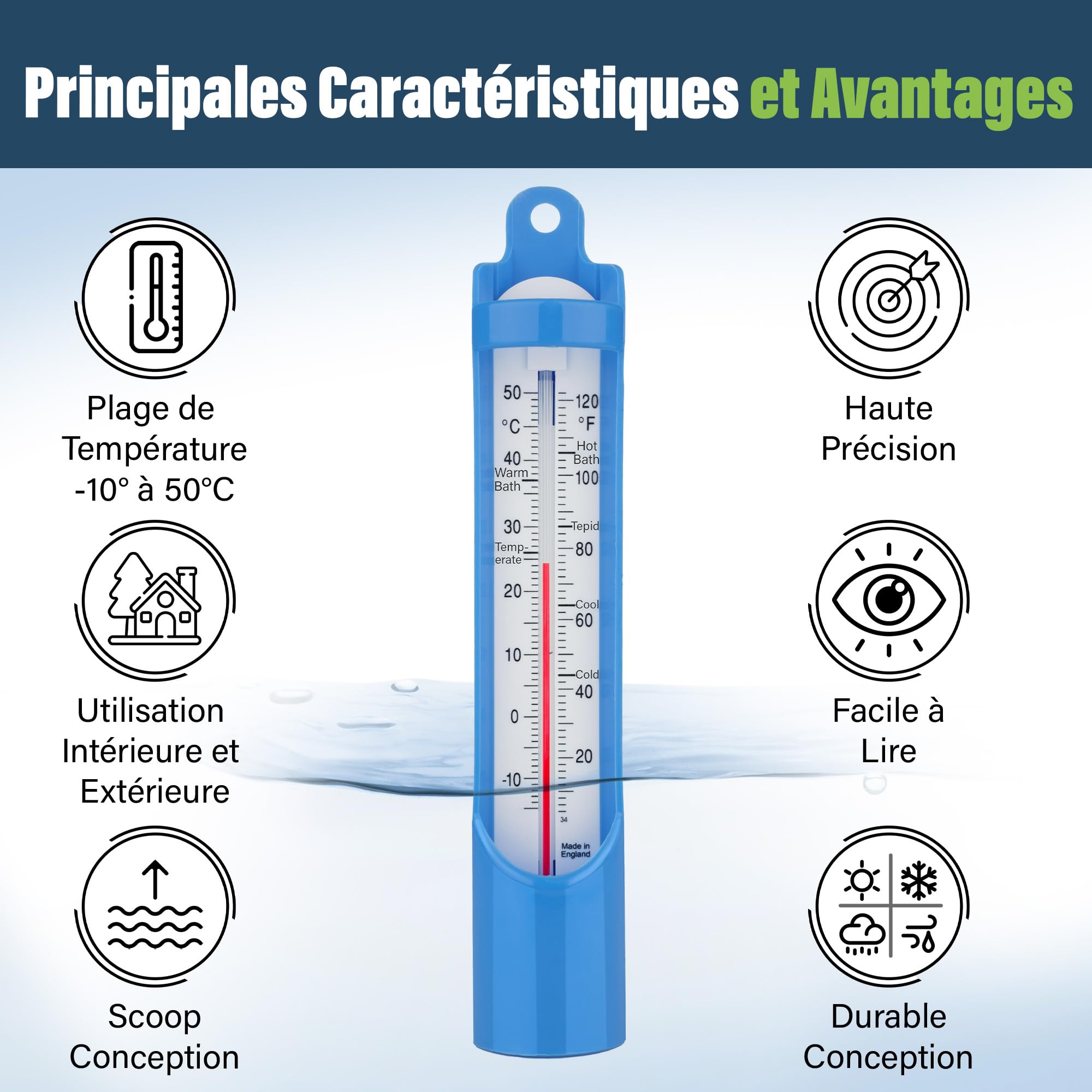 Thermomètre de bain, 230 mm – permettant de vérifier la température de l’eau pour bébés et grands enfants
