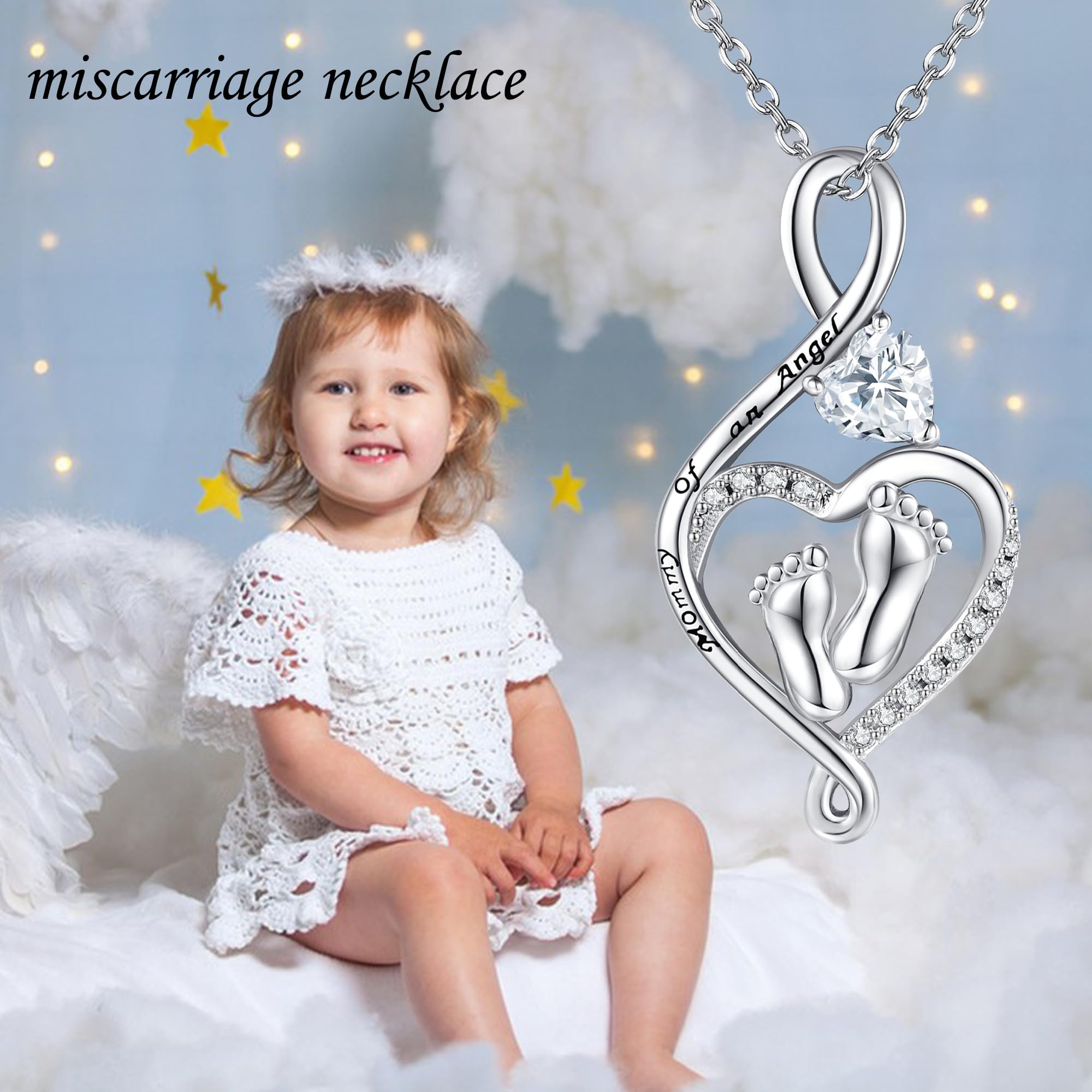 Collar de plata de ley con colgante de mamá de un ángel con pies de bebé, pérdida del embarazo, joyería conmemorativa para mujer, Plata esterlina