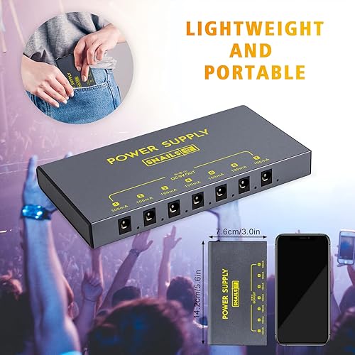 Miniatura 4 de lotmusic Fuente de alimentación de pedal de guitarra portátil 7 salidas de CC aisladas, batería recargable integrada de 3.7 V10000 mAh para pedales