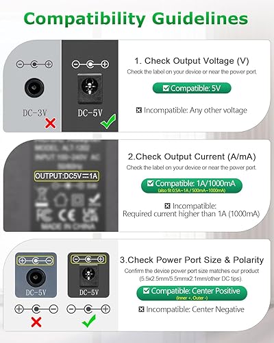 Miniatura 2 de 5V 1A Adaptador de fuente de alimentación DC 5W Cargador AC/DC AC 100V-240V a DC 5 voltios 1 amperio 0.5A Cable de alimentación de repuesto para