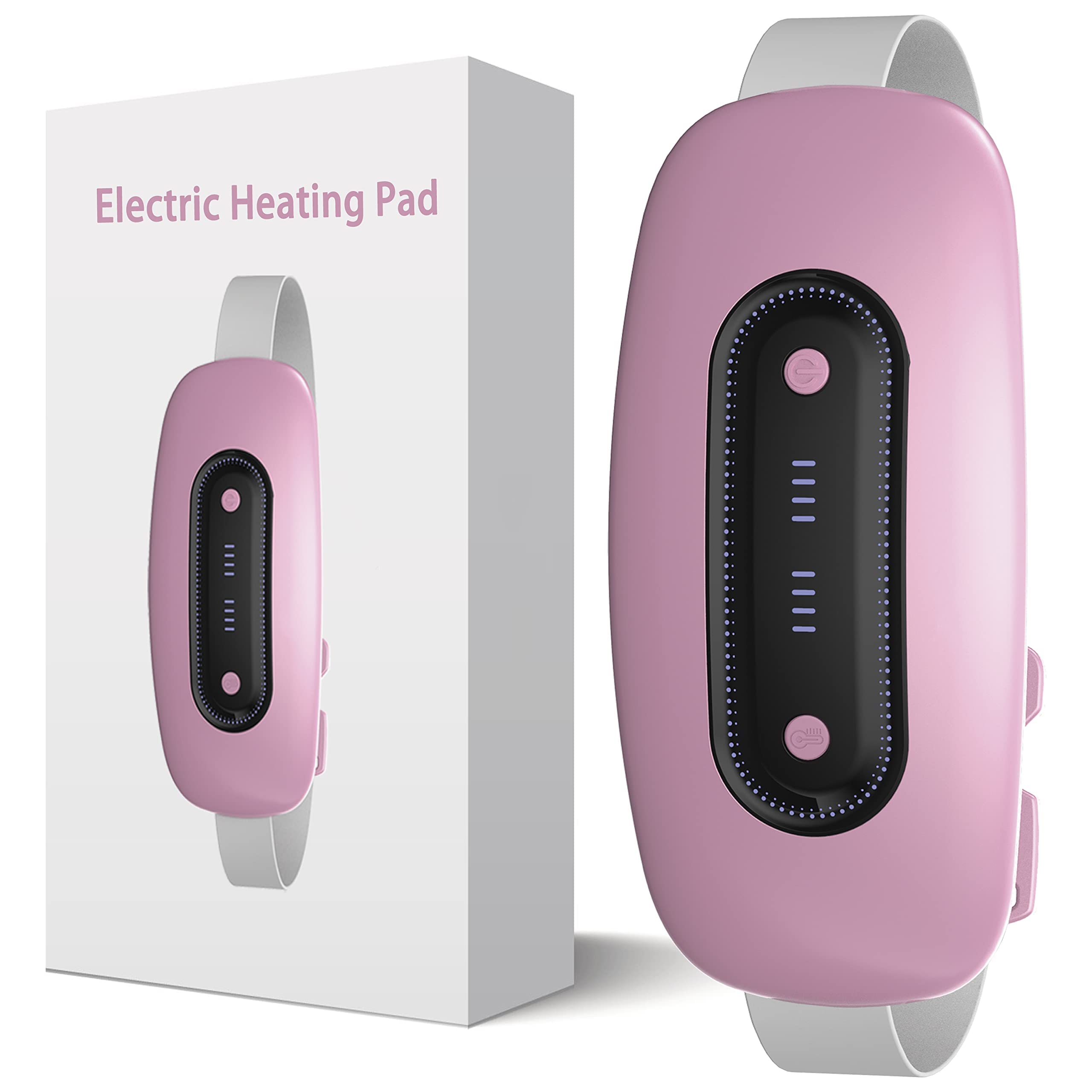 Electric Heating Pad, Portable Cordless Menstrual Heating Pad with 4 Heat Levels and 4 Massage Modes, Fast Large Heating Belly Wrap Belt for Cramps, Back Pain Relief Gifts for Women Girls Her (Pink)