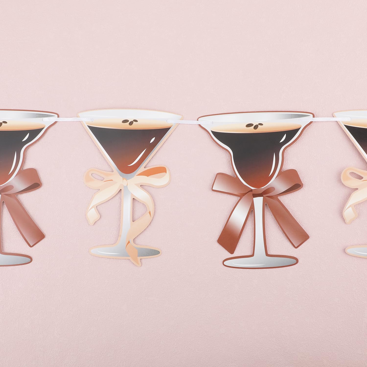 Guirlande Bannière De Fête Espresso Martini Avec Nœuds - 4 Banderoles Pré-assemblées, 3 Mètres