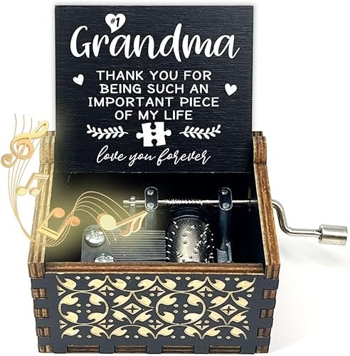 ukebobo Caja de música de madera - You are my sunshine, pintura negra diseñada, de nieto a abuela - 1 juego-026