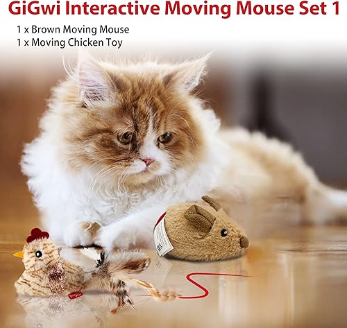 Miniatura 2 de Gigwi Paquete de juguetes interactivos para gatos, mouse móvil automático, juguetes electrónicos para gatos de interior, juguete de caza de ratones